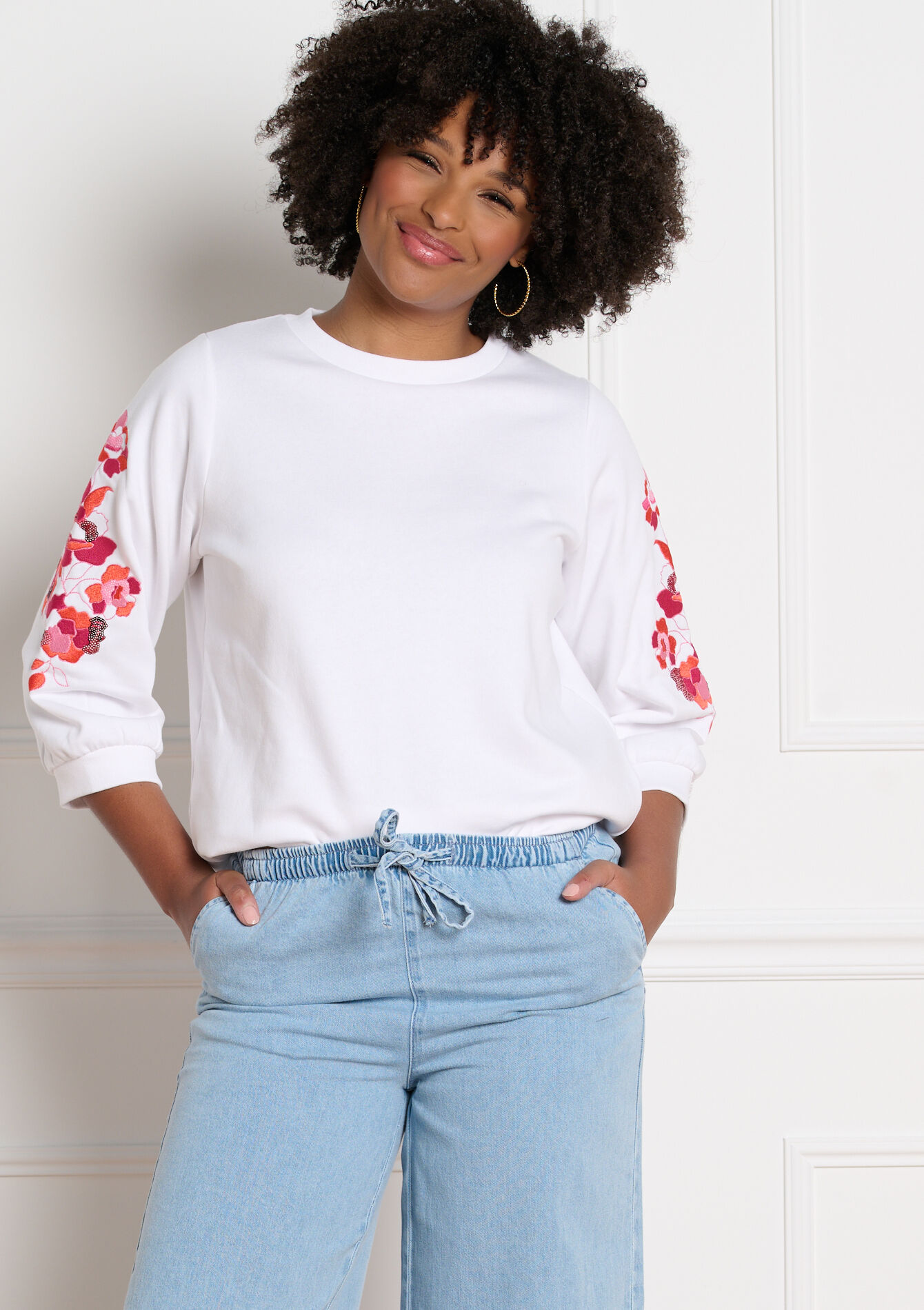 Sweatshirt met geborduurde mouwen