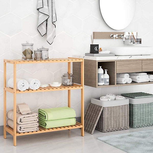 Etagere de Rangement en Bambou Niveaux Reglables Cuisine Salle de bain Salon