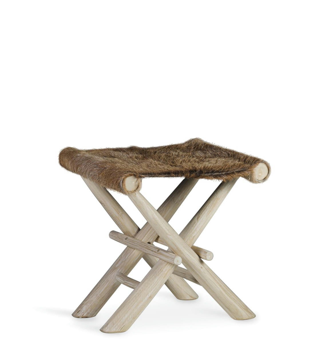 - Tabouret en bois de teck et cuir naturel