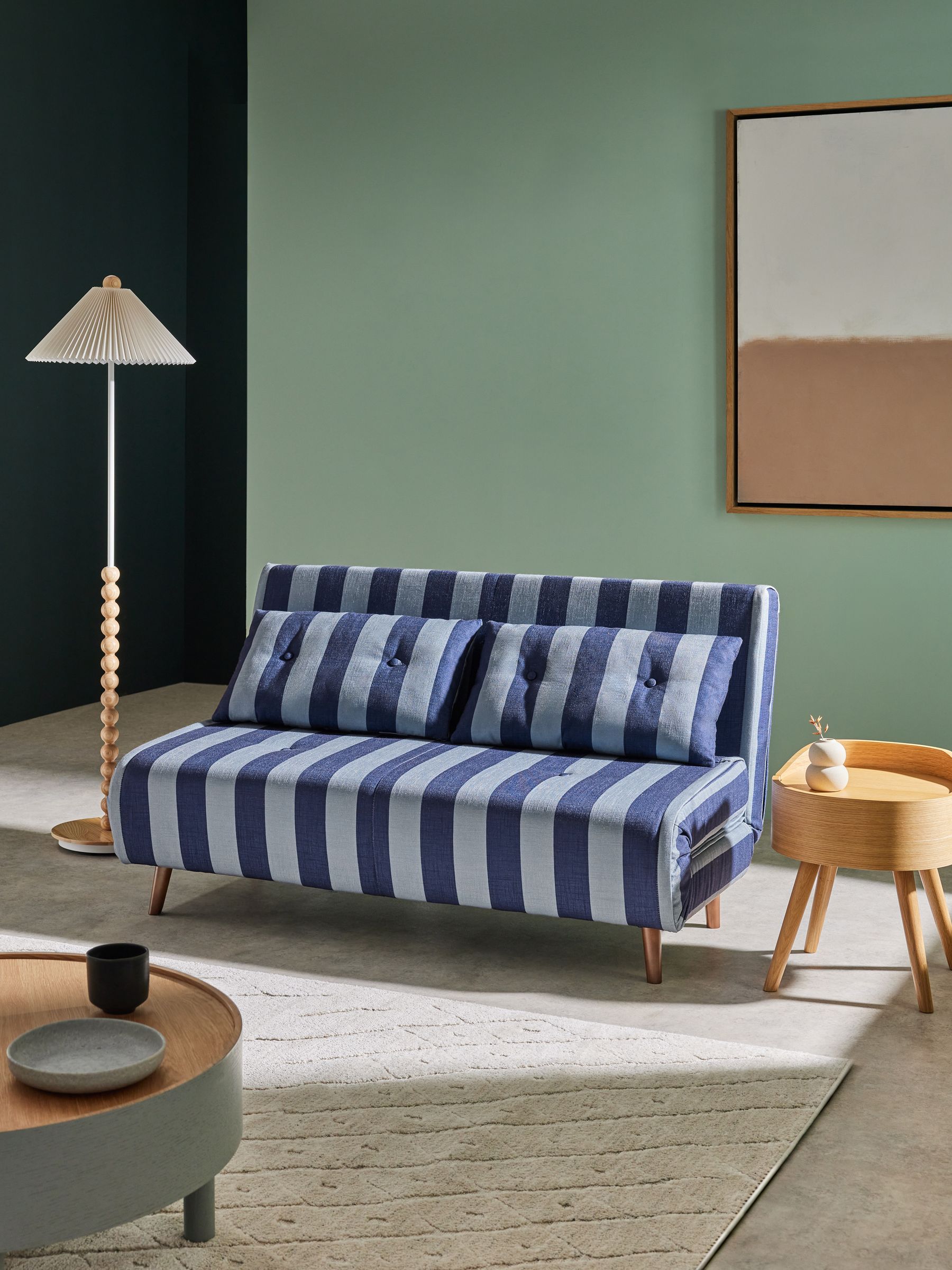 Large Haru 2 Seater Sofa Bed in Eclipse Blue Wide Stripe