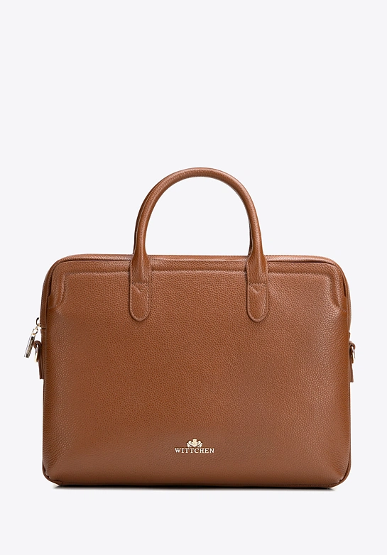 Damska torba na laptopa 15,6” ze skóry naturalnej groszkowej jasny brąz