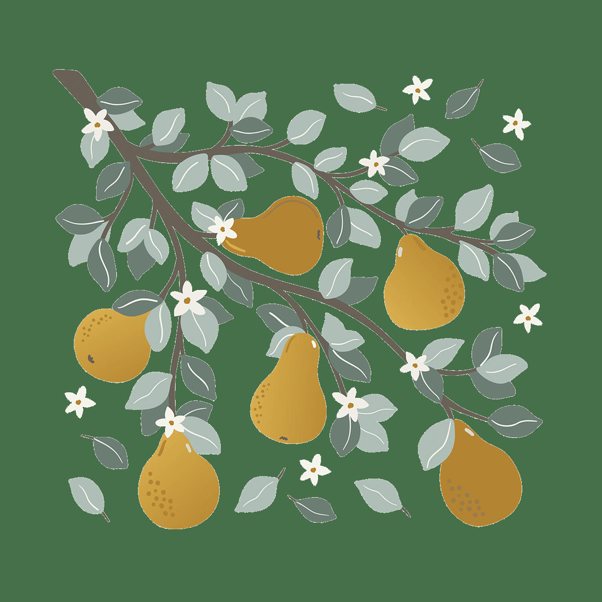 LOUISE - Grand sticker branches et poires en vinyle mat multicolore