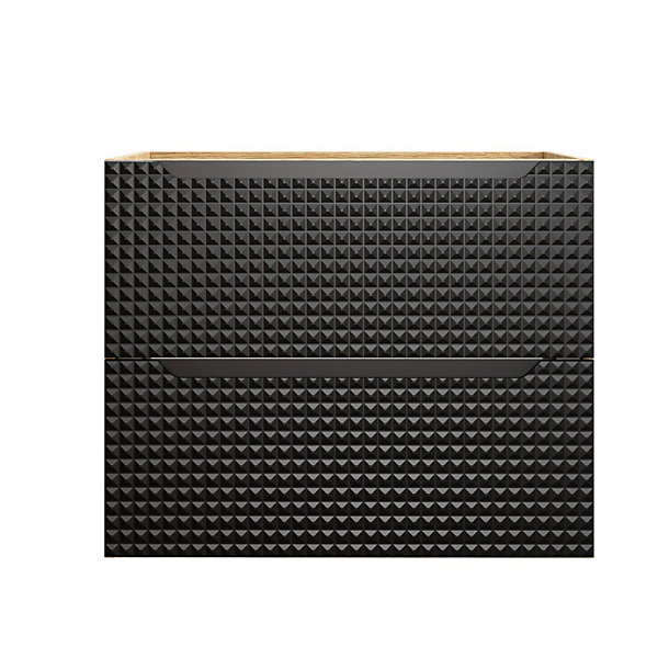 Meuble sous vasque VELNIA2 tiroirs70 cmColoris chene clair et noirMeuble suspendu