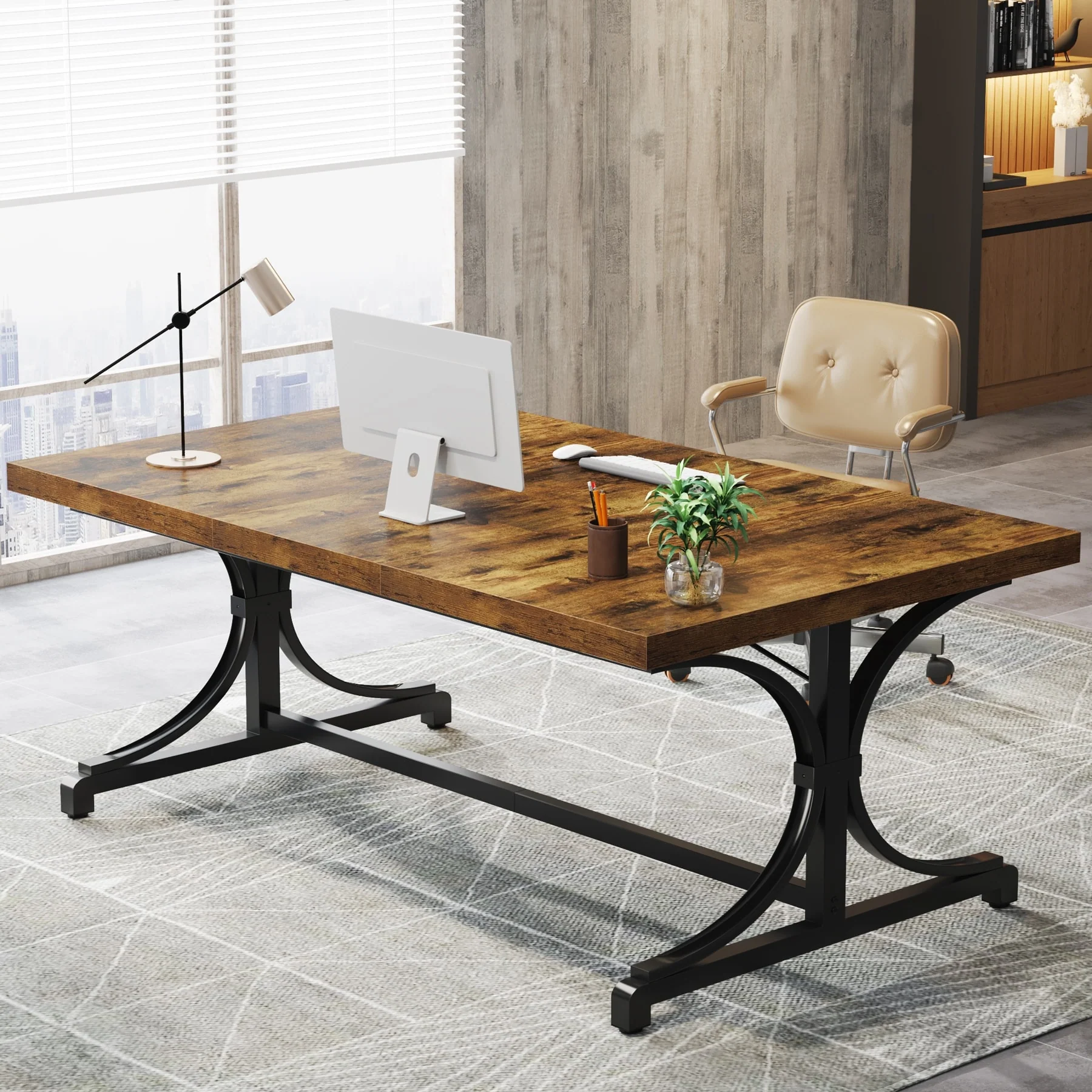 62.4-Inch Computer Desk with Solid Metal Legs for Home Office