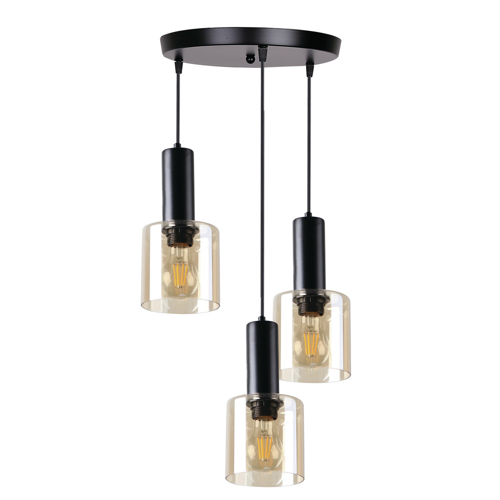 Lampa wisząca Isar czarno-bursztynowa 3xE27x40W Candellux