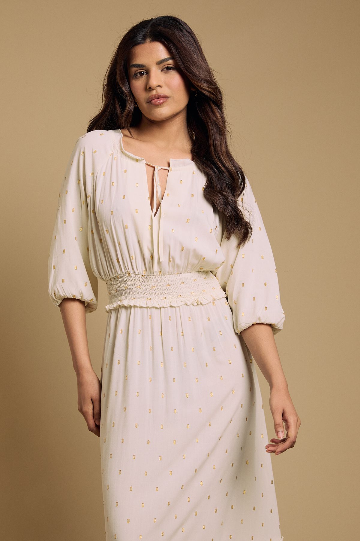 Dorothy Perkins Petite Shirred Waist Tiered Midi Dress