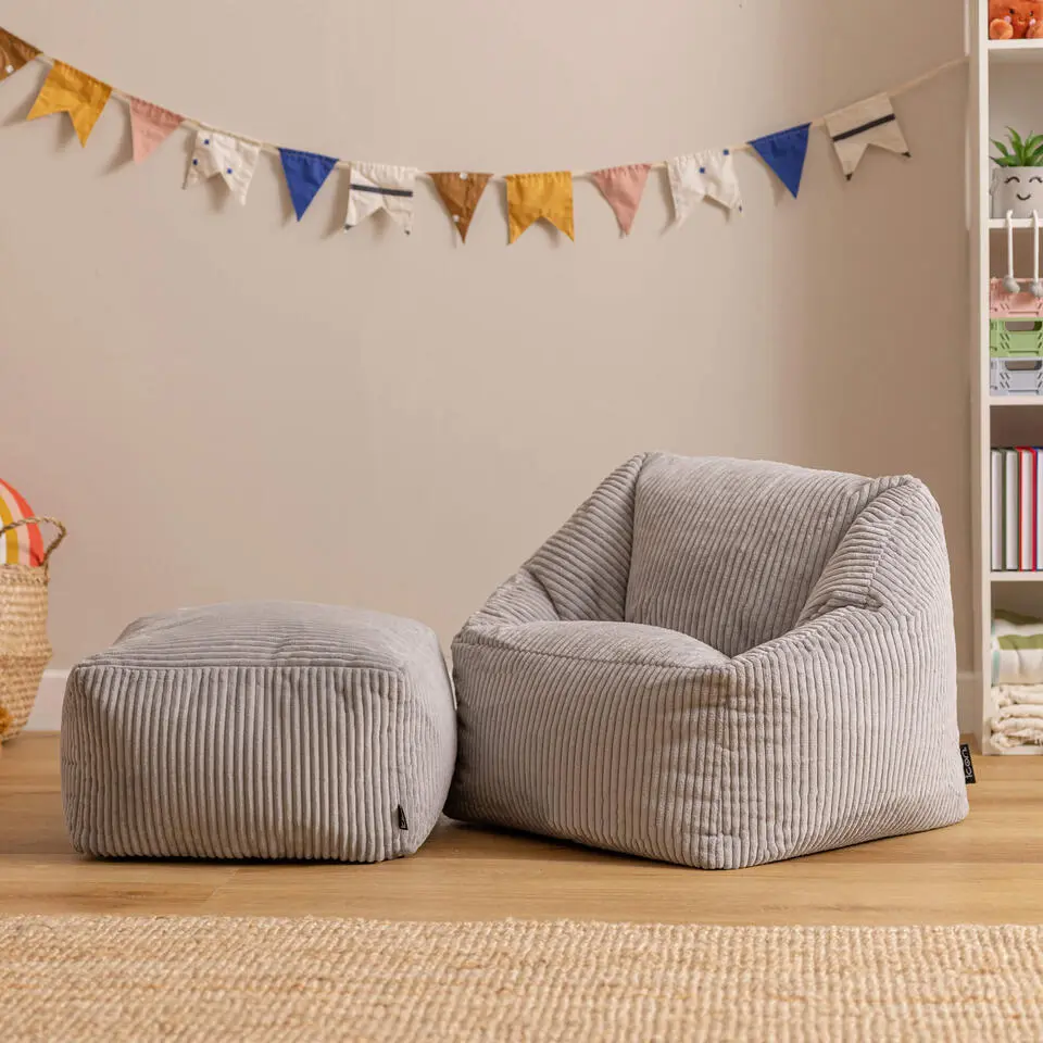 icon - Natalia Kinderzitzak Stoel met Poef - Ribfluweel - Grijs