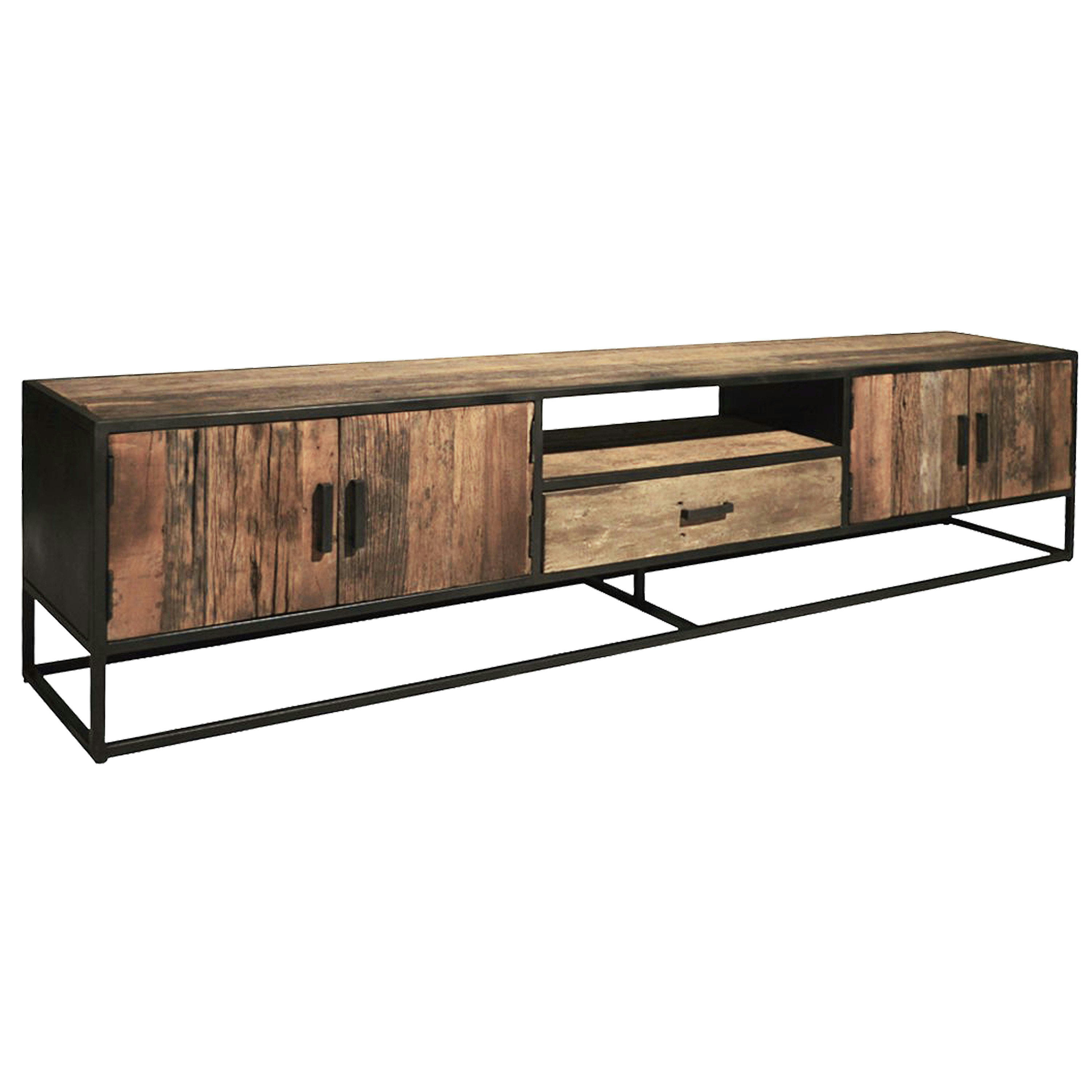 RIVERWOOD - RIVERWOOD-Meuble TV 4 portes 1 tiroir L240, Bois recyclé et métal noir