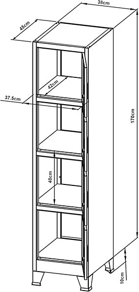Casier Métallique avec 4 Portes Vérouillables Armoire de Rangement avec étagères Acier Laqué 180 x 38 x 45 cm Gris