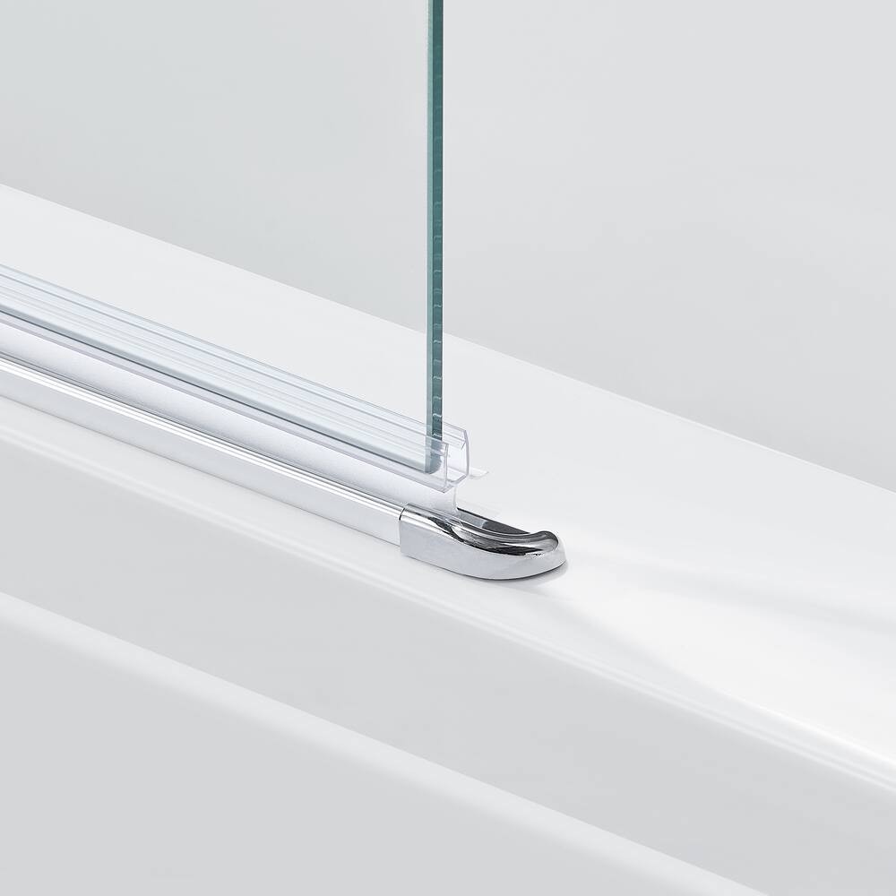OVE Annie Frameless Hinged Bathtub Door Screen with Clear Glass, Chrome, 48-in