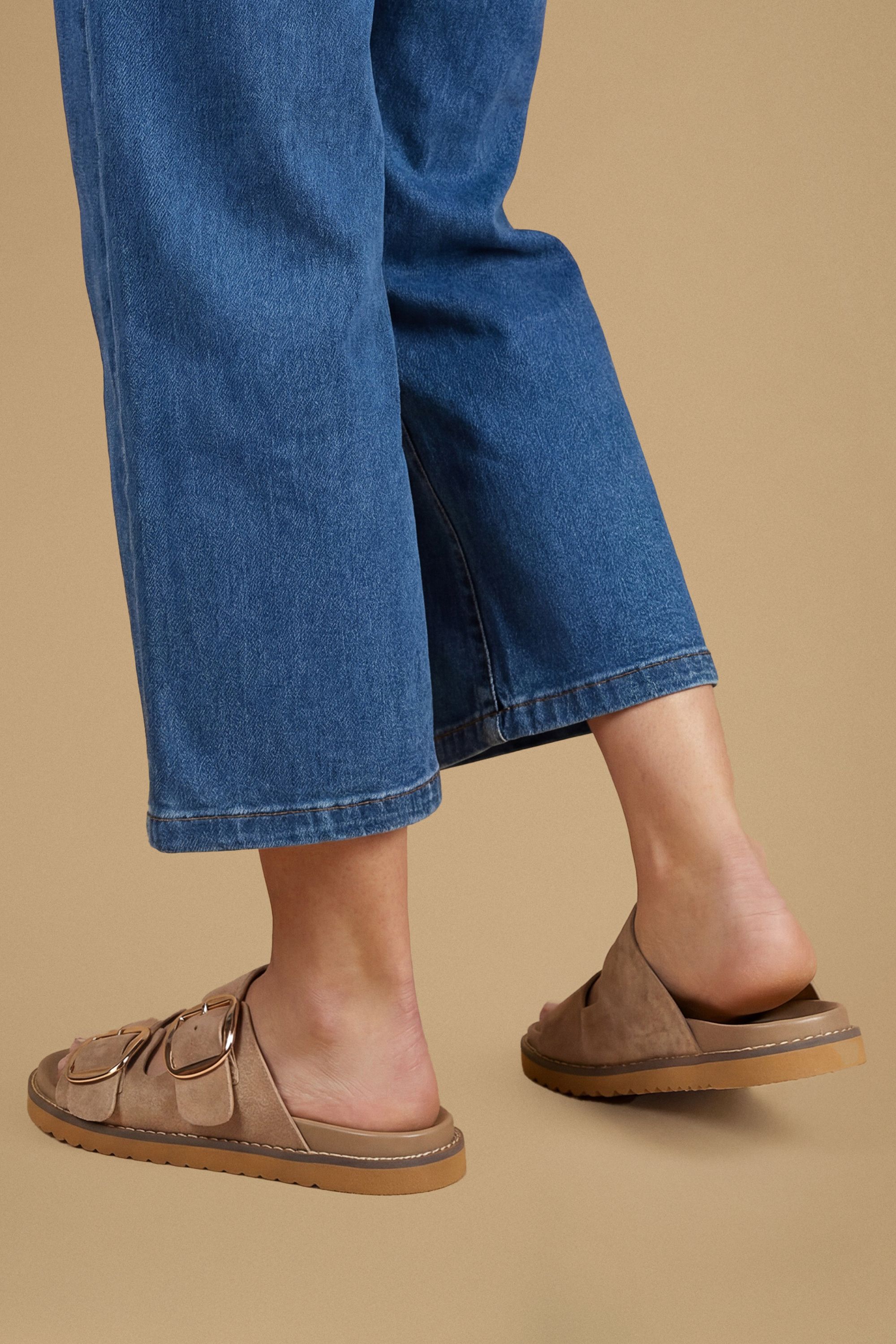 Oasis Louisa Faux Suede Double Buckle Strap Footbed Sandals