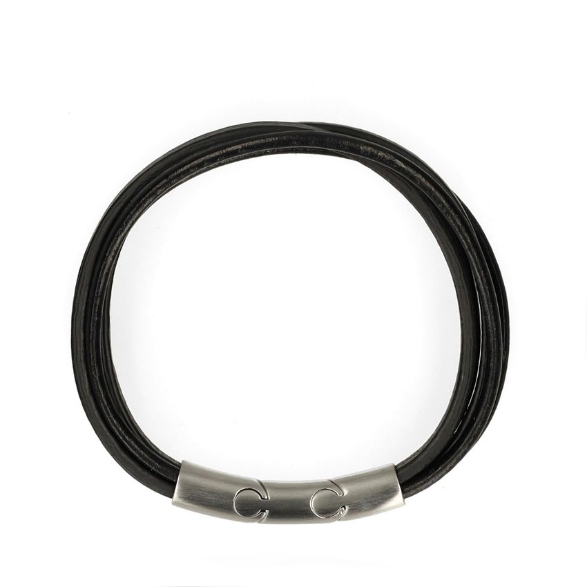 Manfield Zwarte leren heren armband