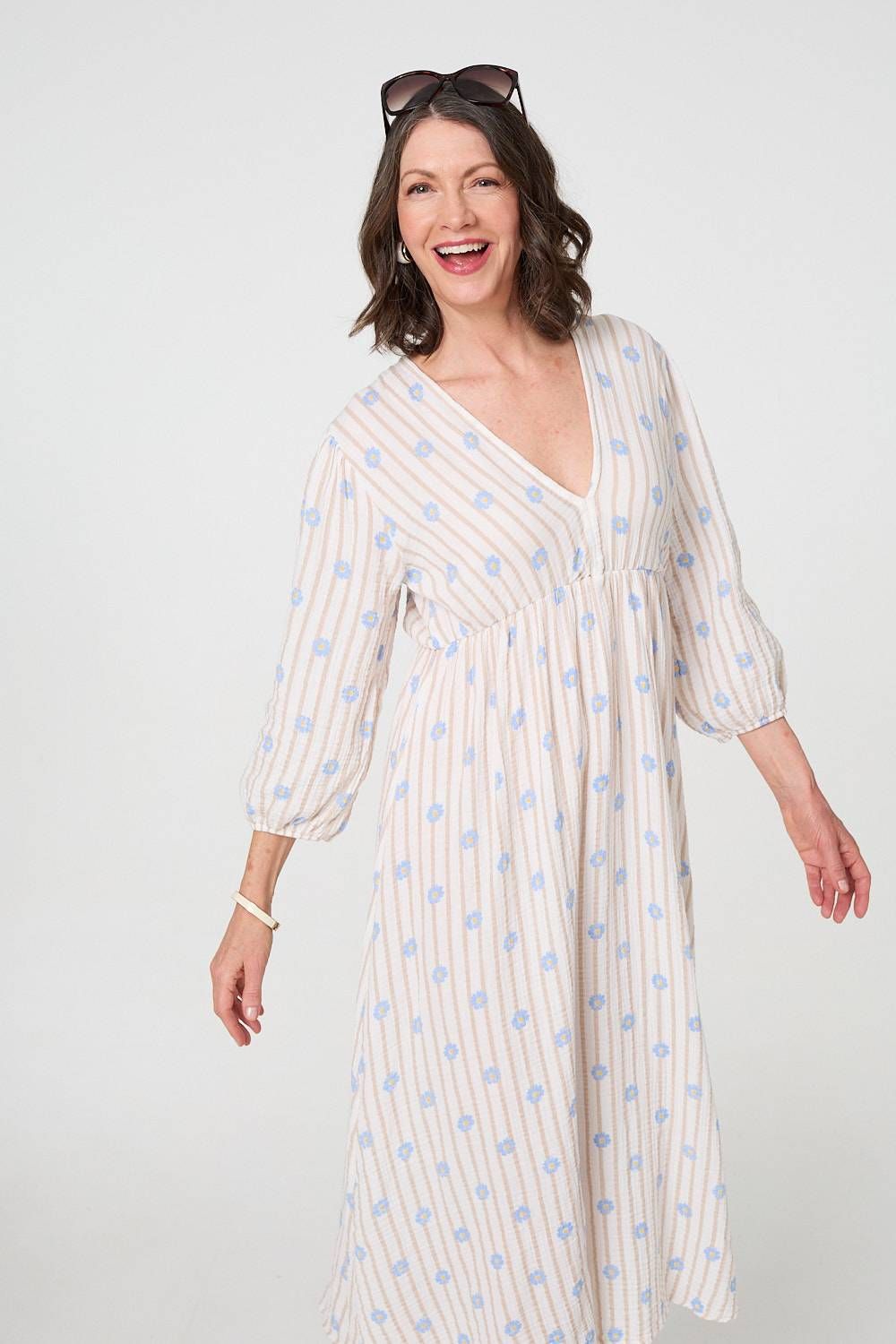 Izabel London Striped Long Sleeve Empire Maxi Dress