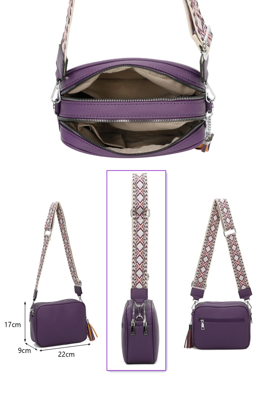 Fontanella Fashion Tassol Crossbody Bag with Canvas Strap
