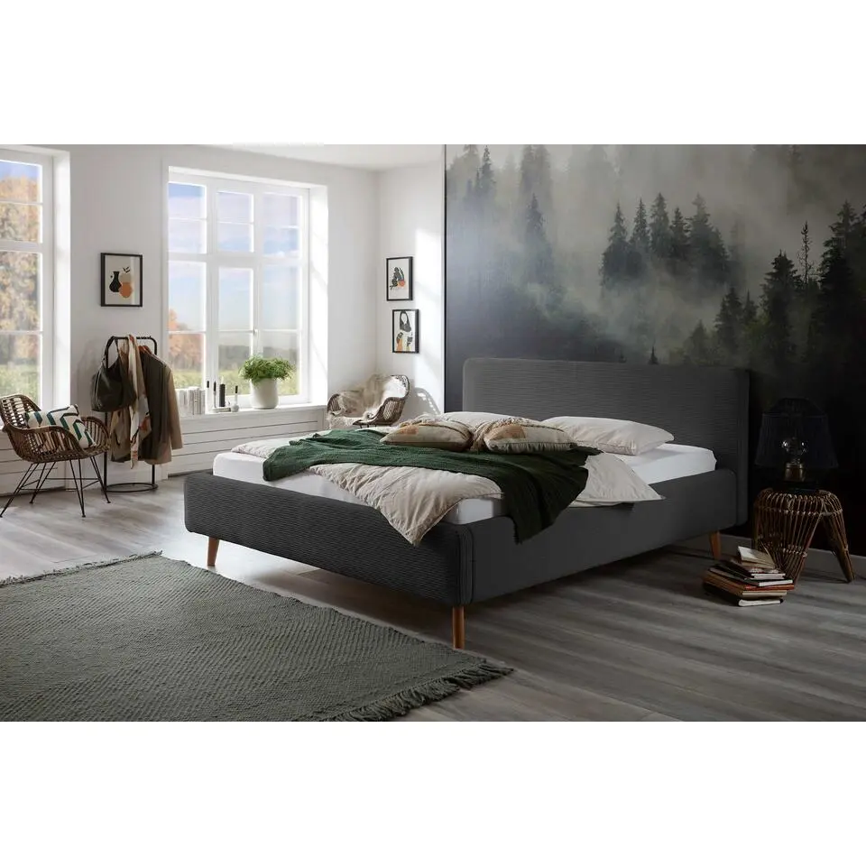 Bed Madras 180x200cm met opbergruimte ribfluweel - antraciet
