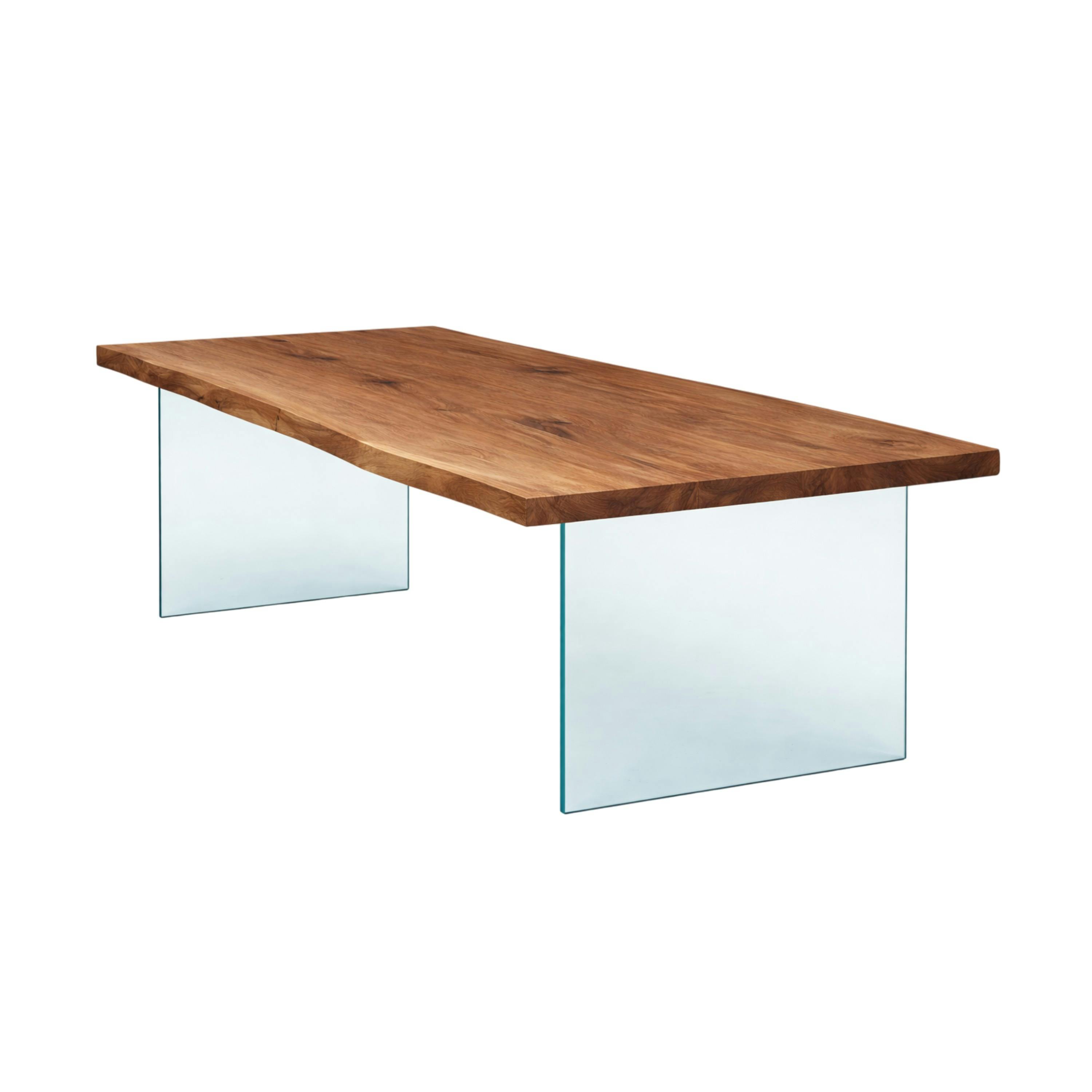 Table extensible chêne brun bords naturels pieds verre 220 cm PALERME