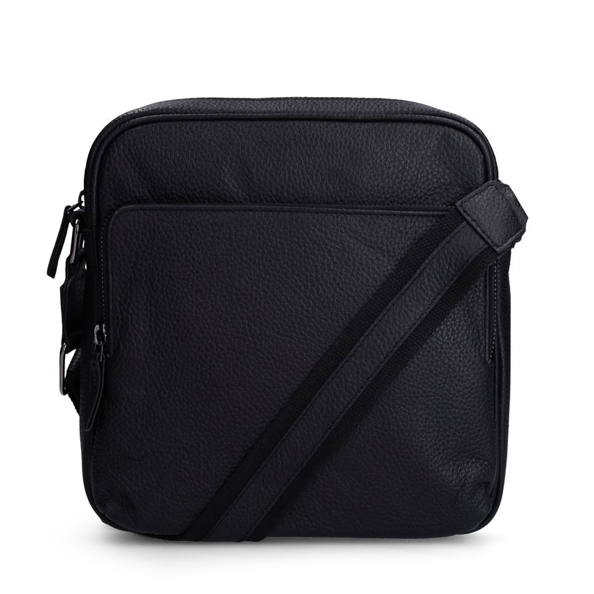 Manfield Zwarte leren schoudertas