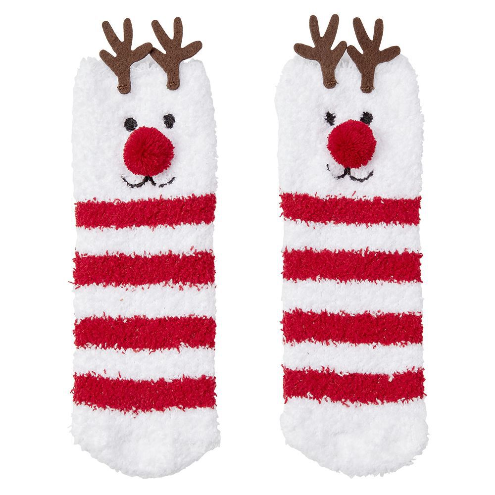 Coffret chaussettes en maille doudou motif Renne rayé rouge