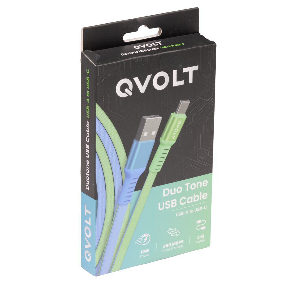 Câble USB-A vers USB-C charge rapide bicolore vert et bleu 2m