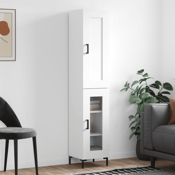 Szafka Komoda Regał Biała z Drzwiami Szklanymi 34.5x34x180 cm do Salonu