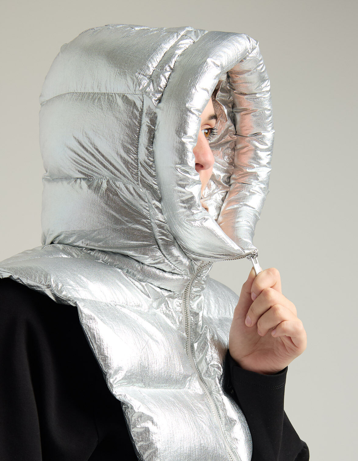 Capuche doudoune noire nylon matelassé Femme