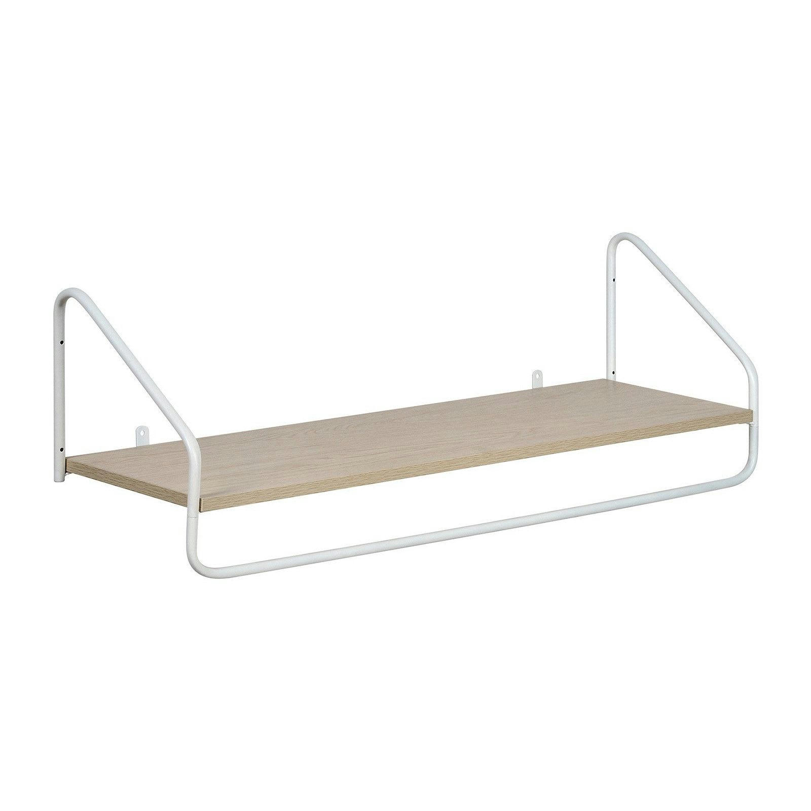 NELO - Penderie étagère murale bois et métal L90 cm  Blanc
