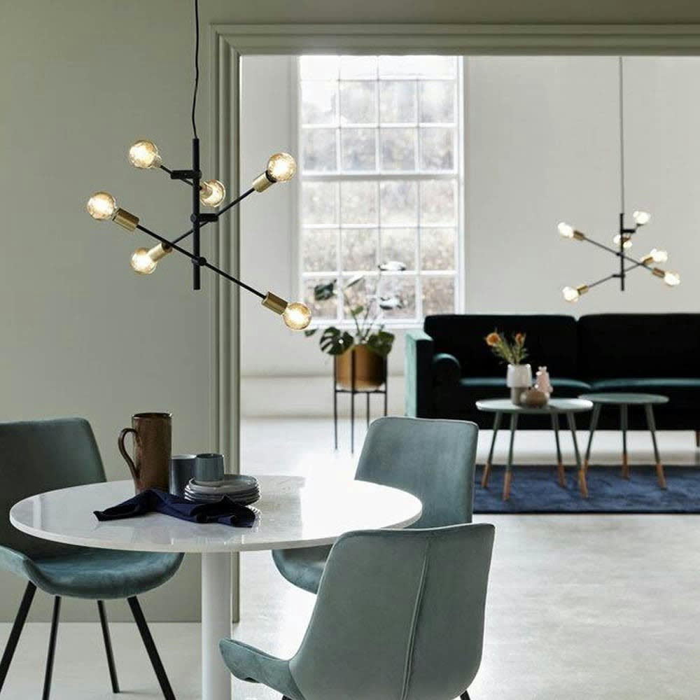 JOSEFINE - Lampe à suspension noir et laiton 6 lumières à tiges Ø 55 cm