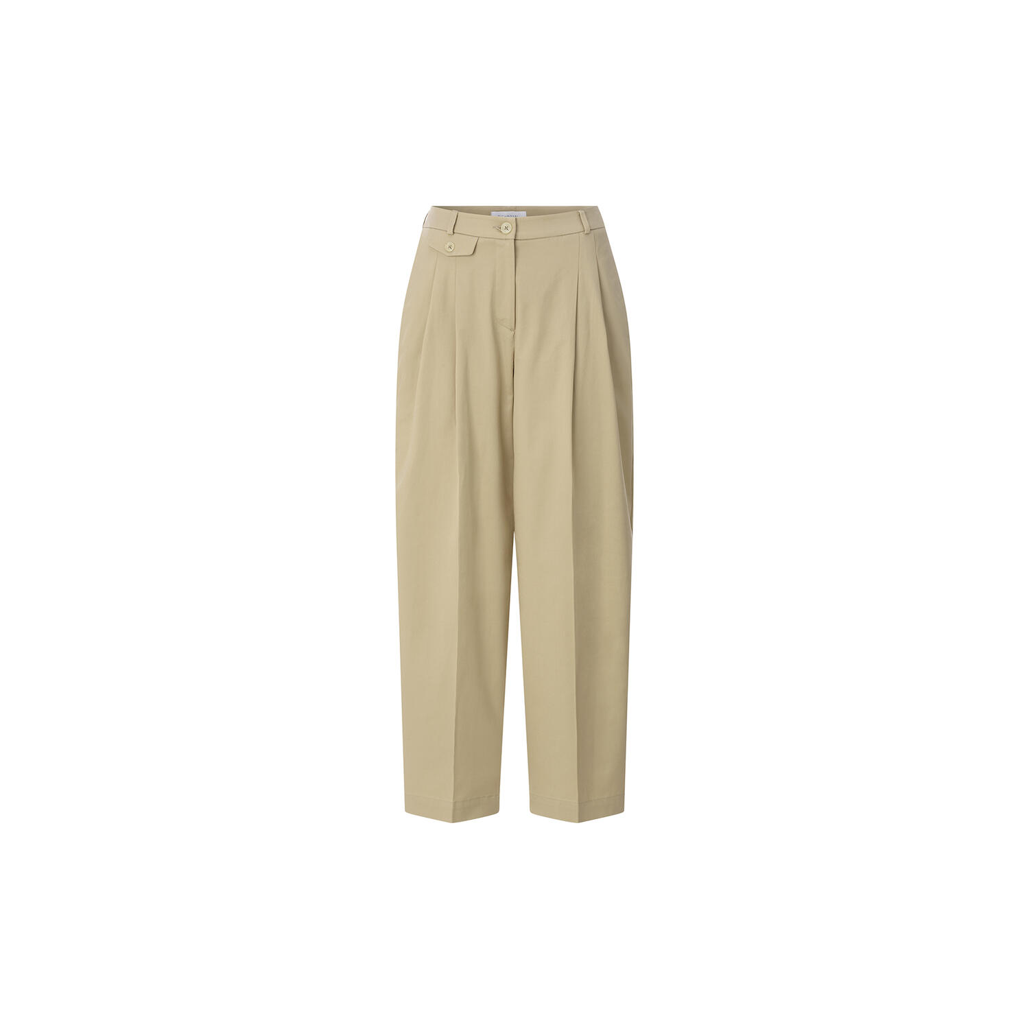 Cotton barrel pants with pleats, caffee latte