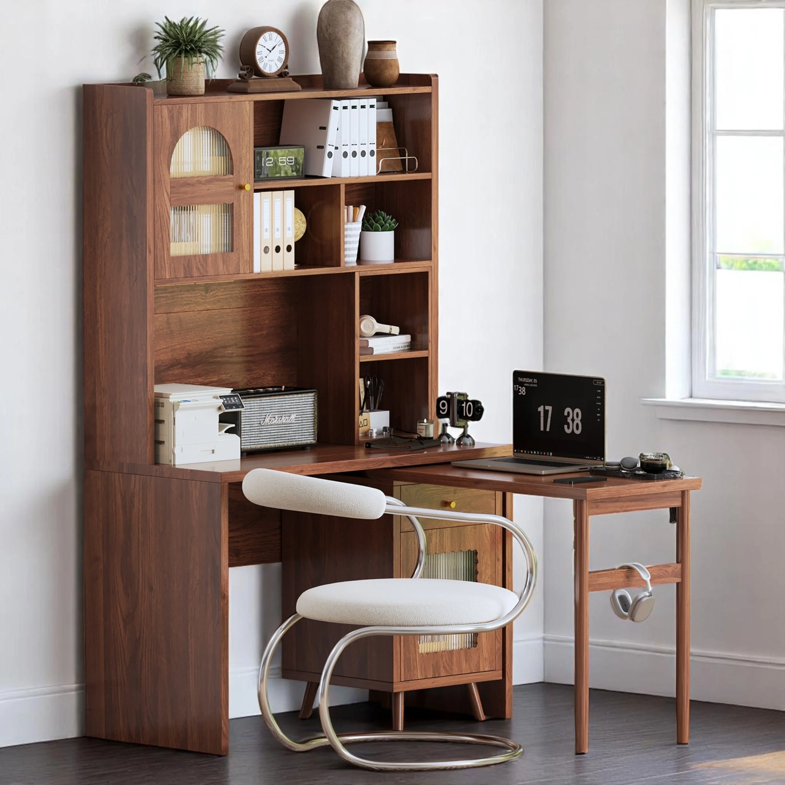 KISRAIS Office Desk with 90 Degree Rotating Desktop for Study, Home Office, Bedroom and Living Room