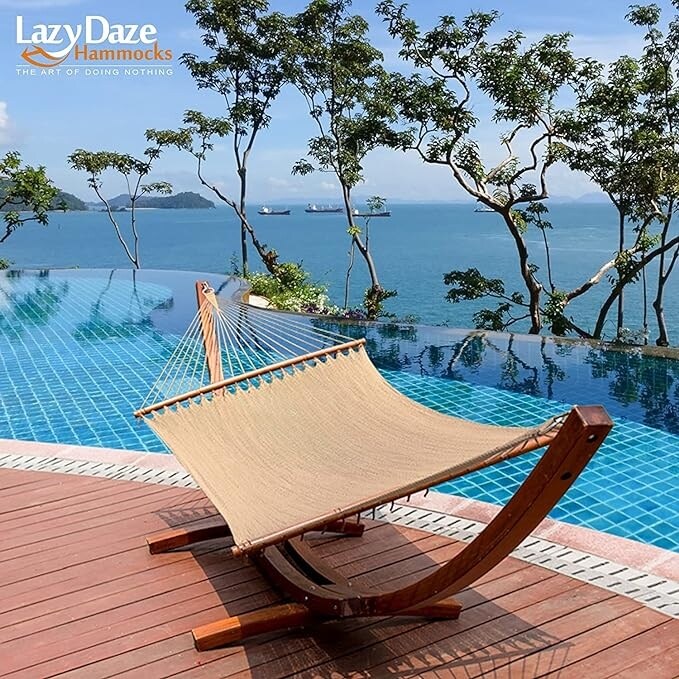 Lazy Daze 10 FT Double 2 Person Caribbean Rope Hammock, Hand Woven Polyester Hammock with Spreader Bars
