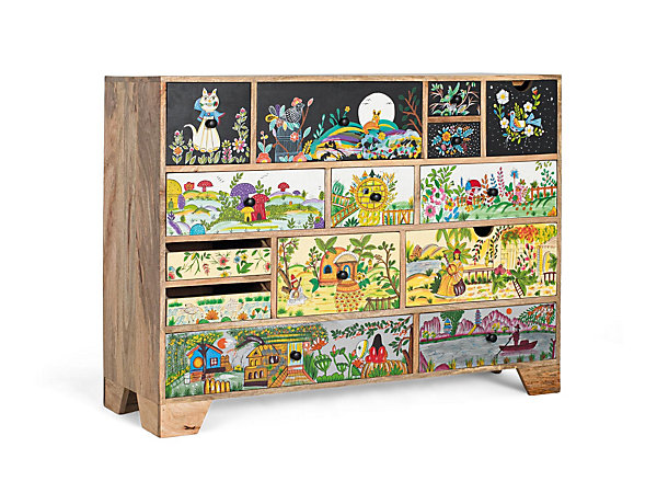 Commode en bois de manguier 14 tiroirs de style ethnique
