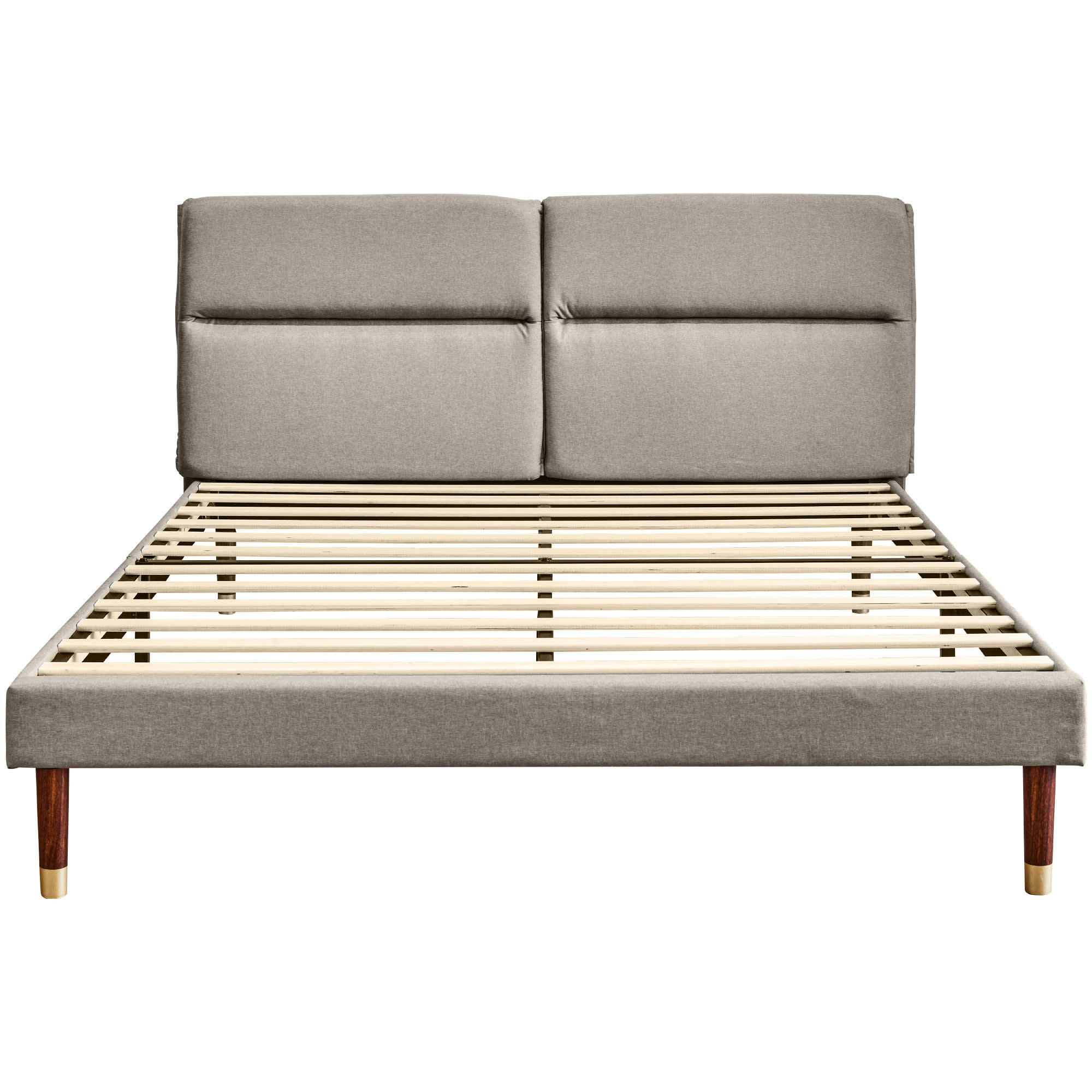 - Lit double tissu lin gris beige avec tête de lit réglable 160*200cm
