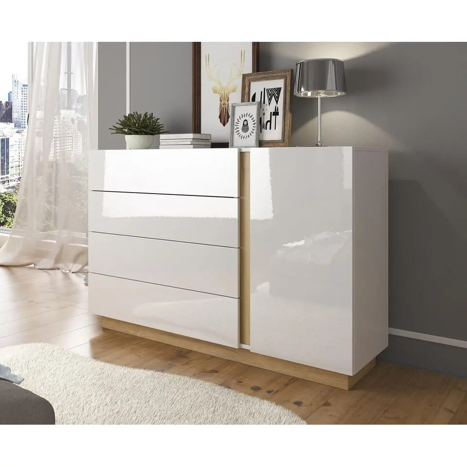 Meubella - Dressoir Ashley - Wit - Eiken - 138 cm