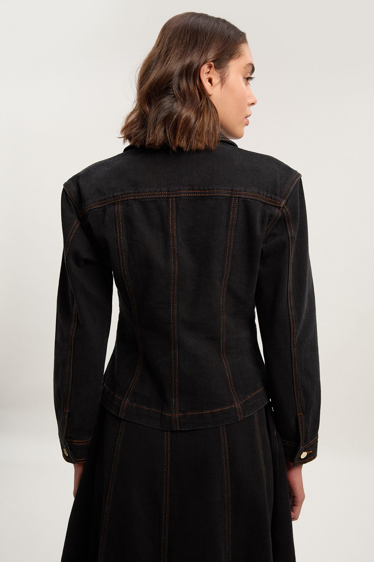 KarenMillen Denim Button Through Nipped Waist Jacket
