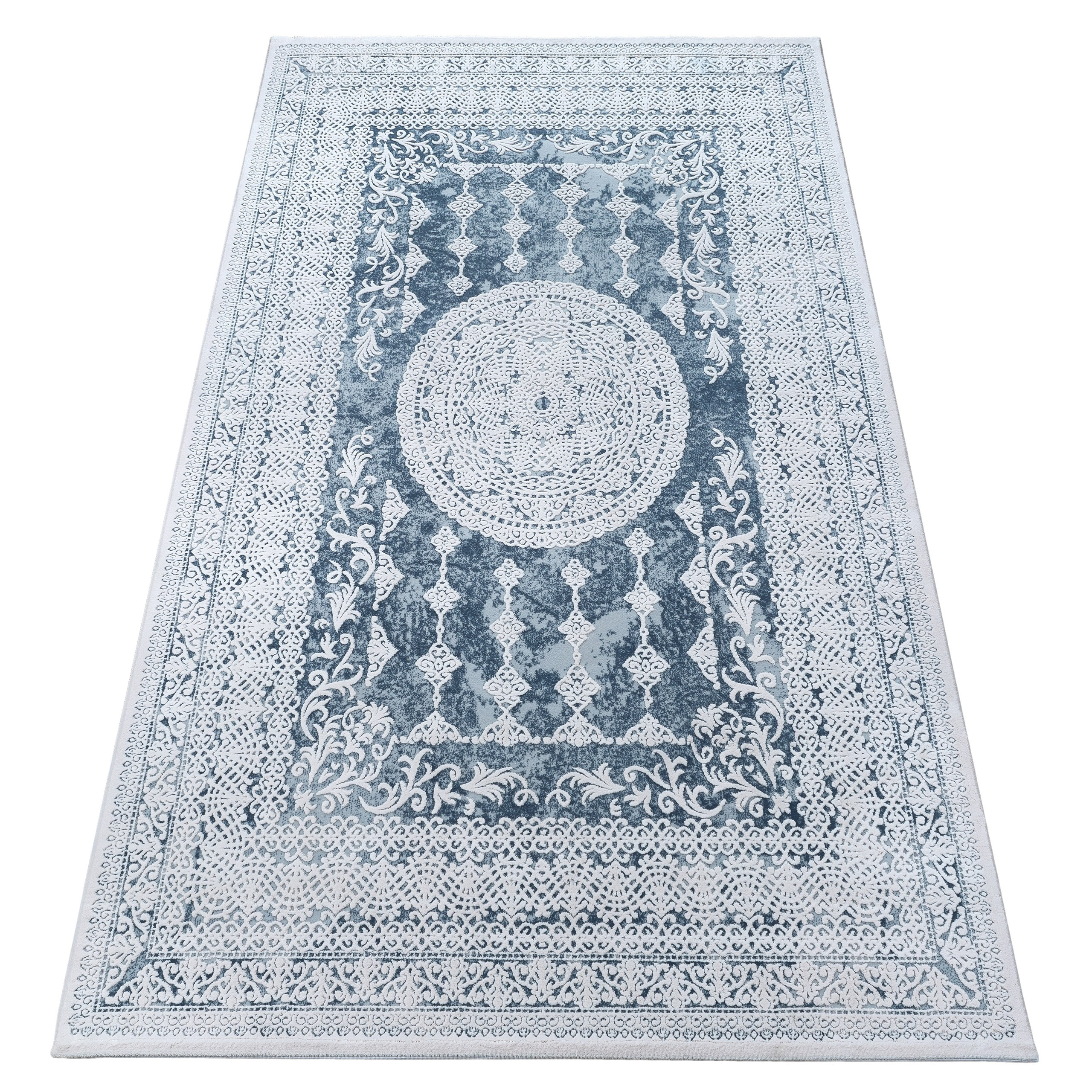 Dywan AKRYL VALENCIA 2328 ORNAMENT niebieski / kość słoniowa 80x150 cm