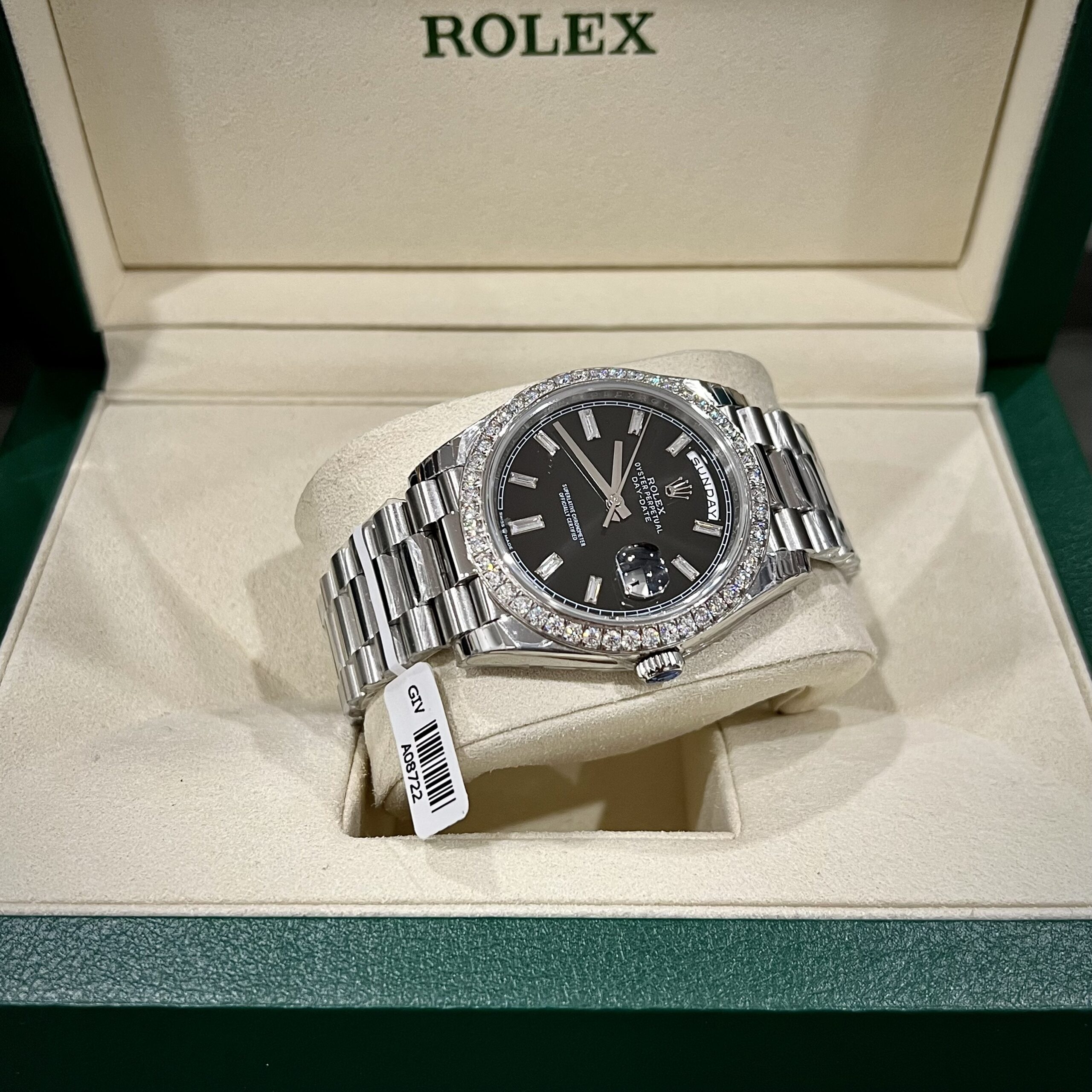 Rolex Day-Date 904L Steel Black Dial With Diamonds 40mm Super Clone