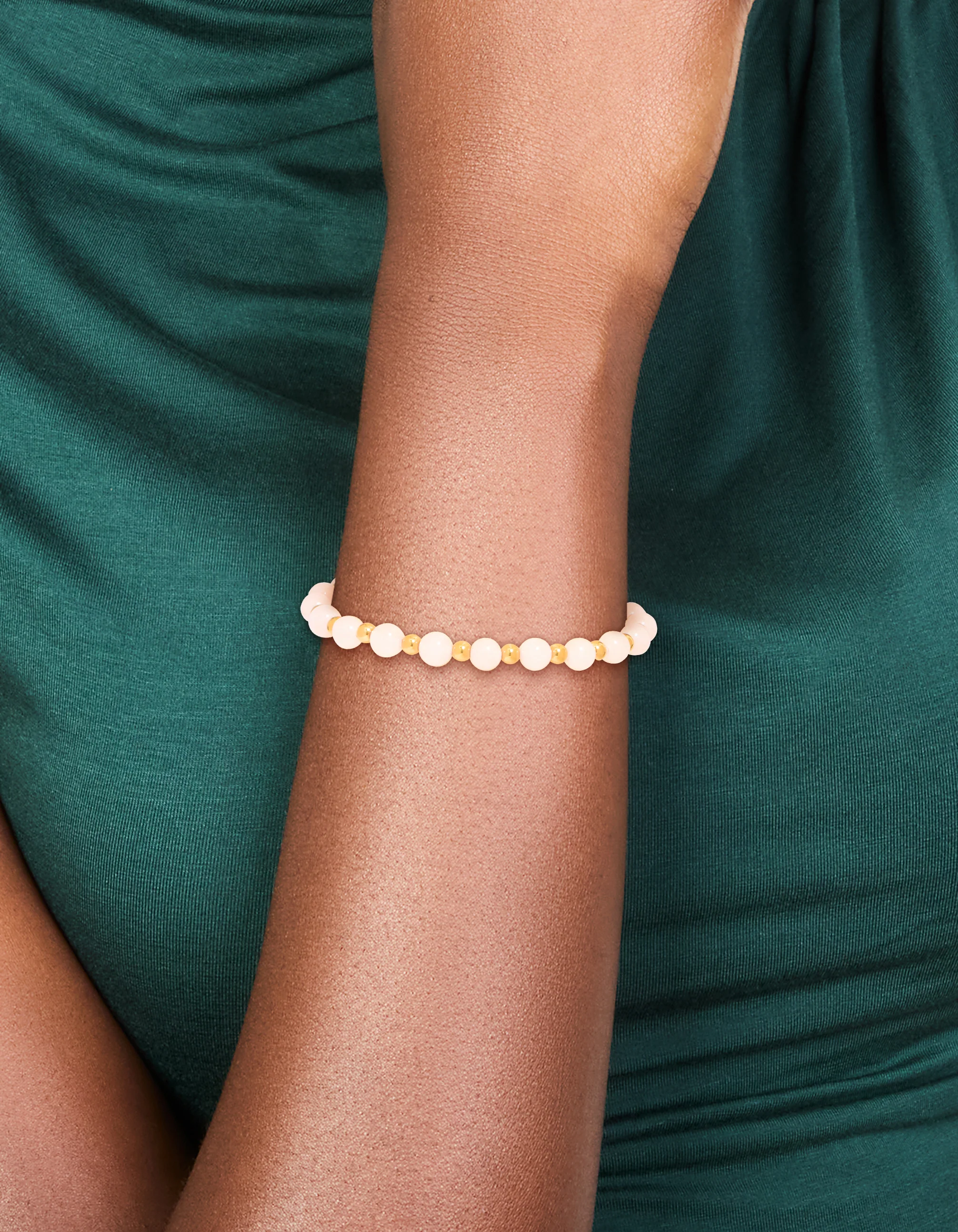 Waterproof Gold Plated Stainless Steel Rose Quartz Beaded Stretch Bracelet