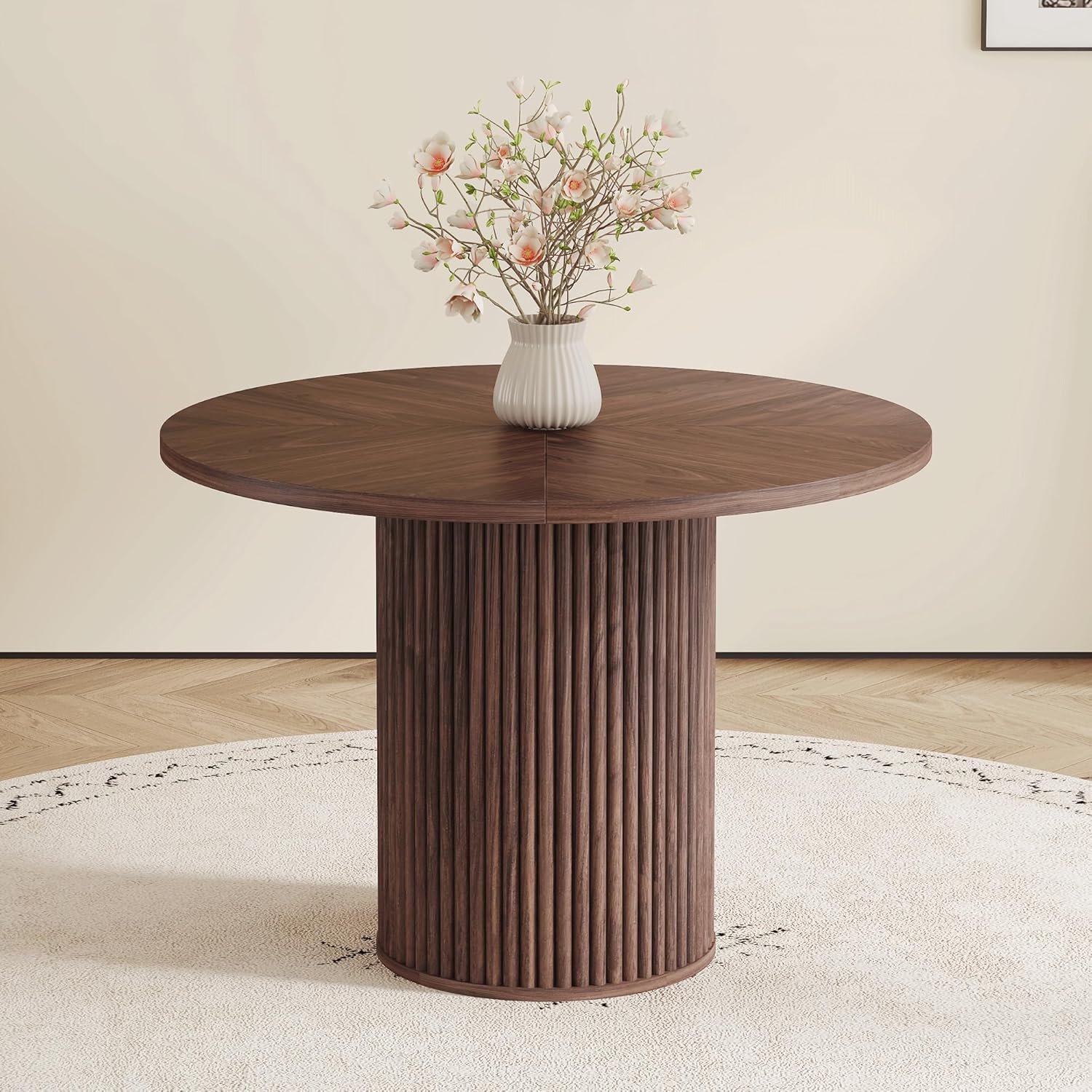 42'' Round Dining Table with Storage, Modern Round Dinner Table with Wood Tabletop and Cylindrical Base, Space Saving Circle Kitchen Table for Kitchen Dining Room