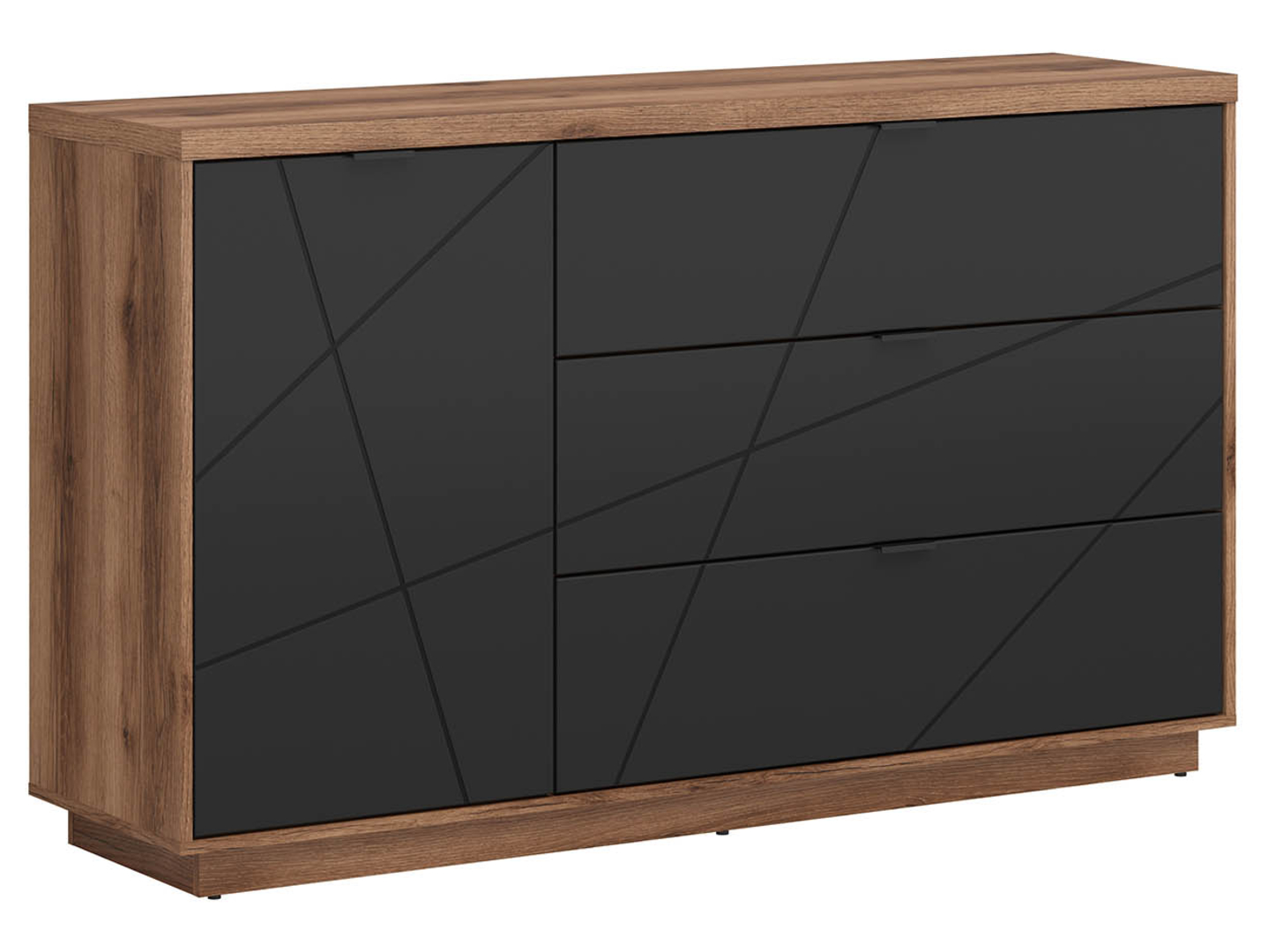 Komoda Forn 156 cm z drzwiami i 3 szufladami dąb delano ciemny/czarny mat