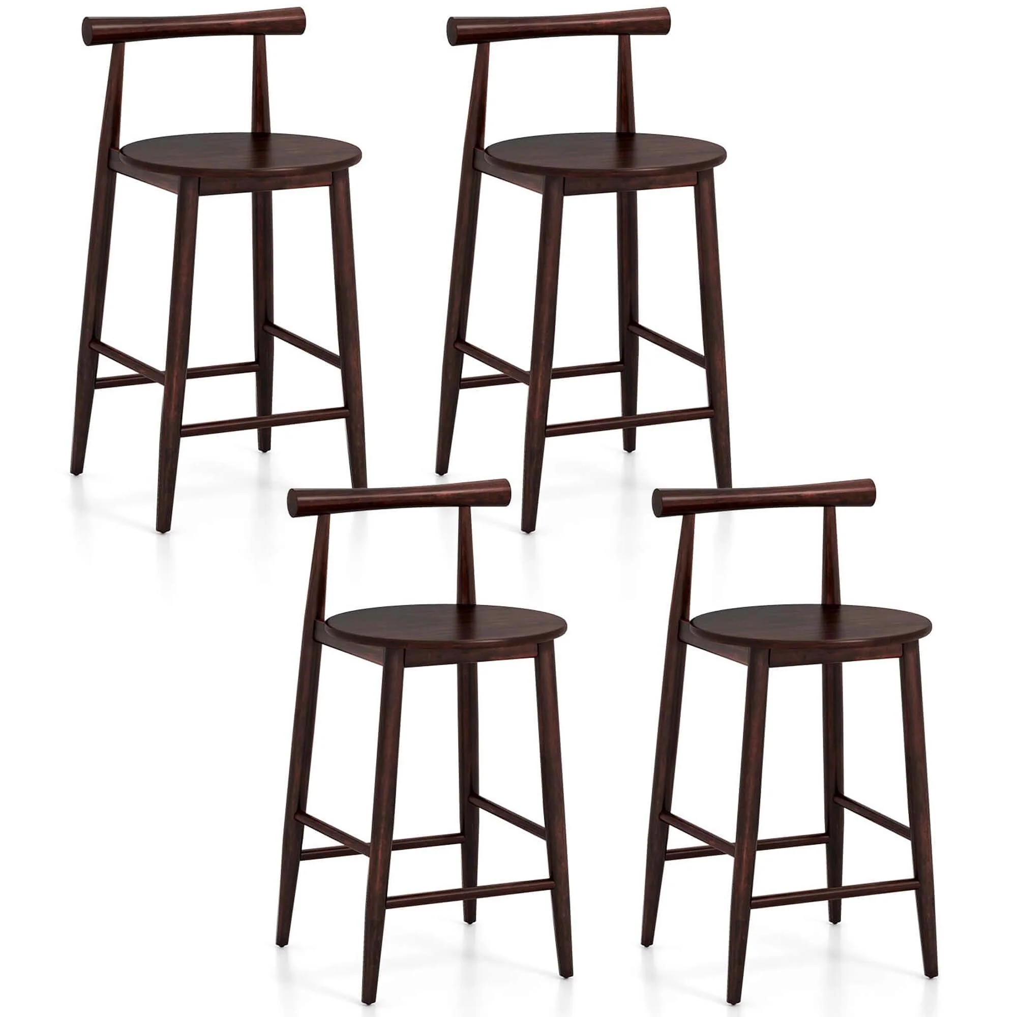 Costway Bar Chair Counter Height Stools Set of 2/4 with Acacia Wood