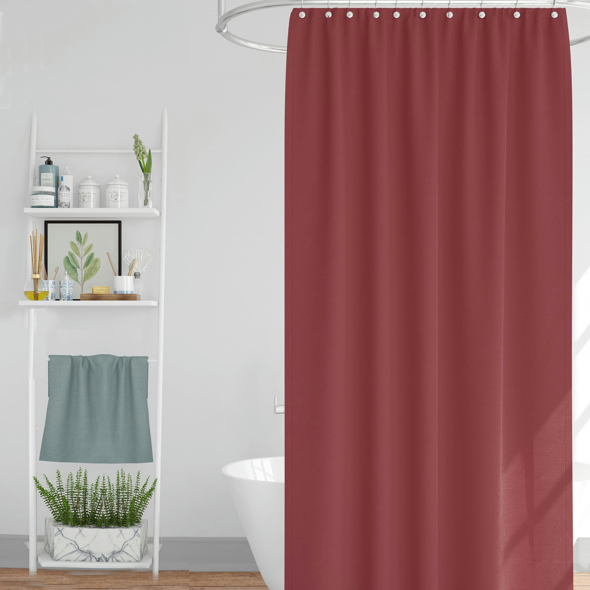 - Rideau de douche classique tissu jacquard uni rouge bordeaux