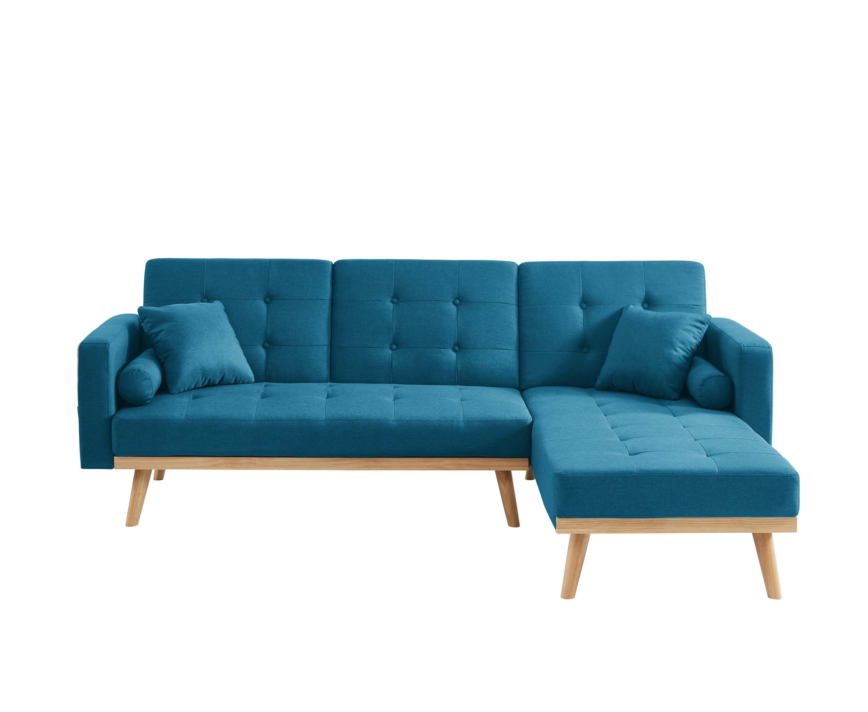 KELLY - Canapé d'angle convertible en tissu 4 places bleu