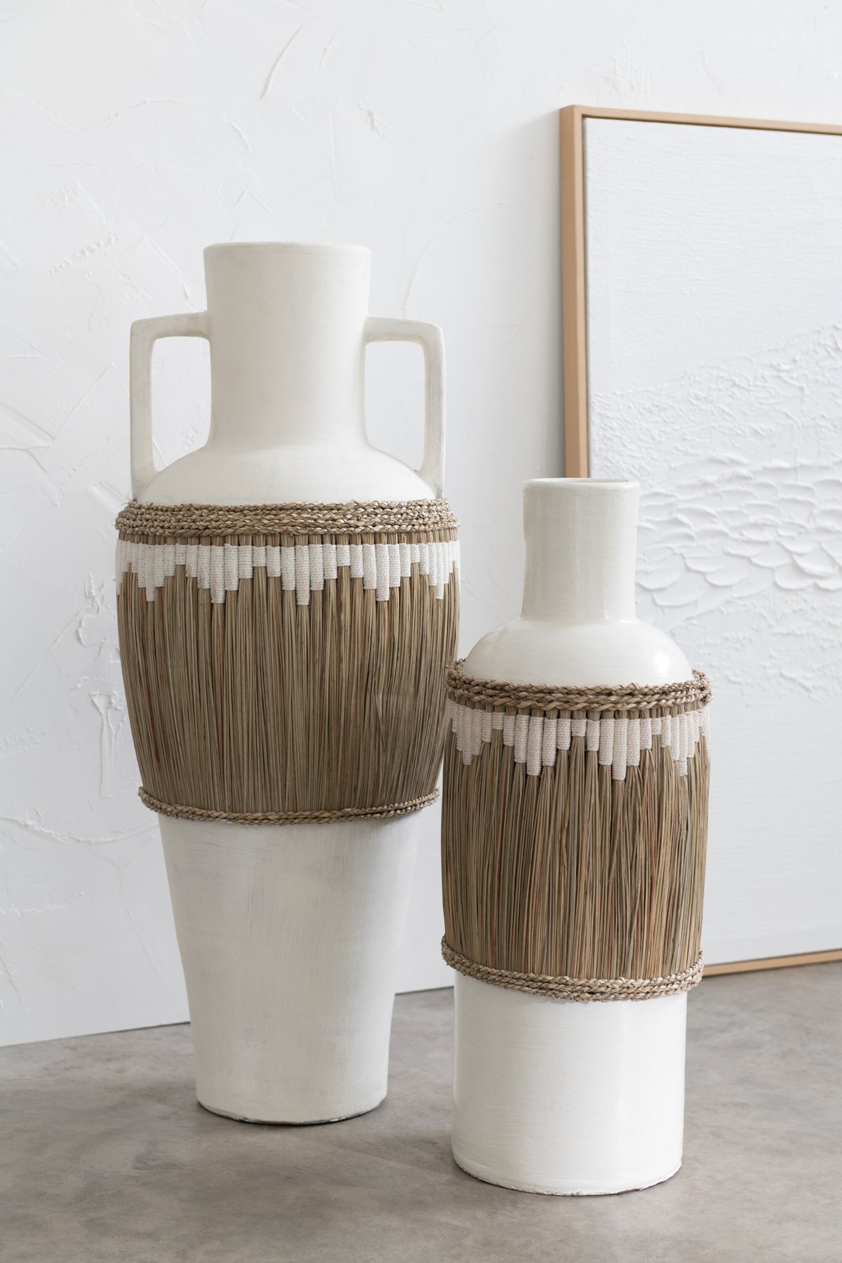 J-Line vaas Motief Terracotta/gras - wit/naturel - 75 cm hoog