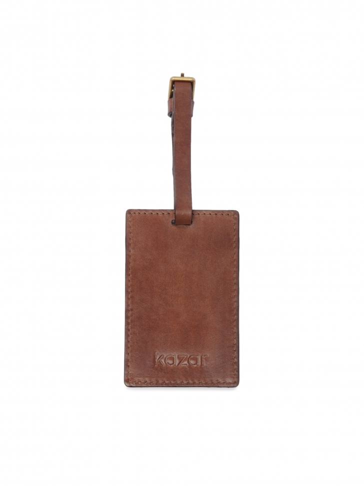 Brown leather luggage tag