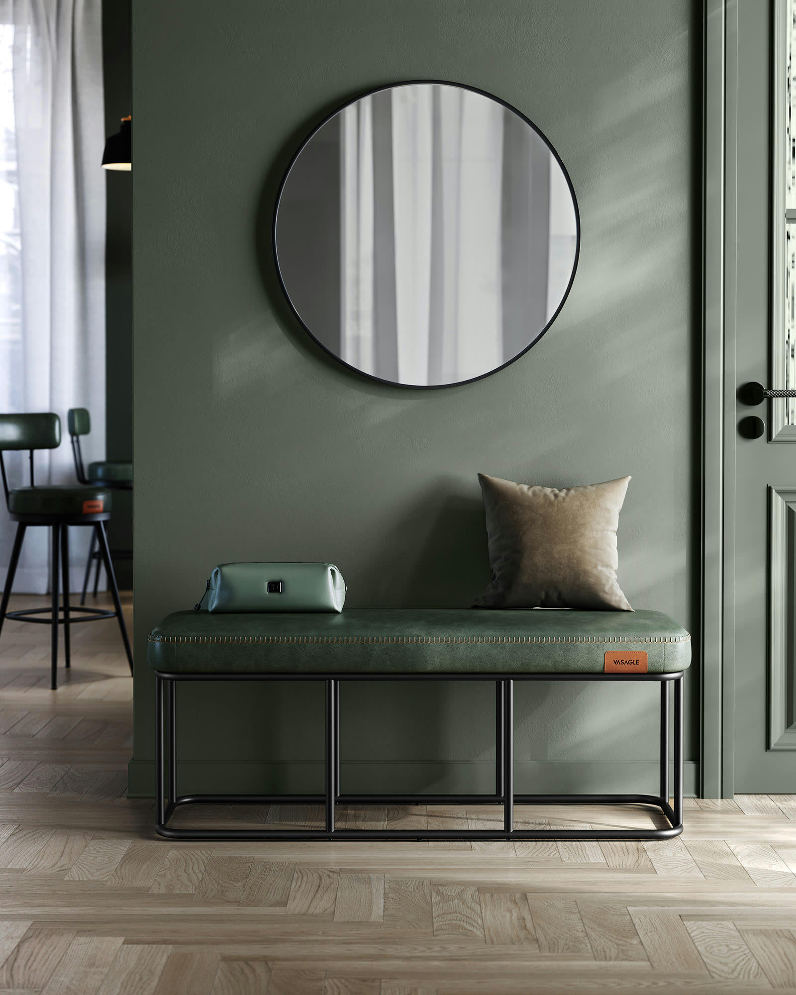 - Banc pour entrée acier mousse haute résilience 25d vert forêt