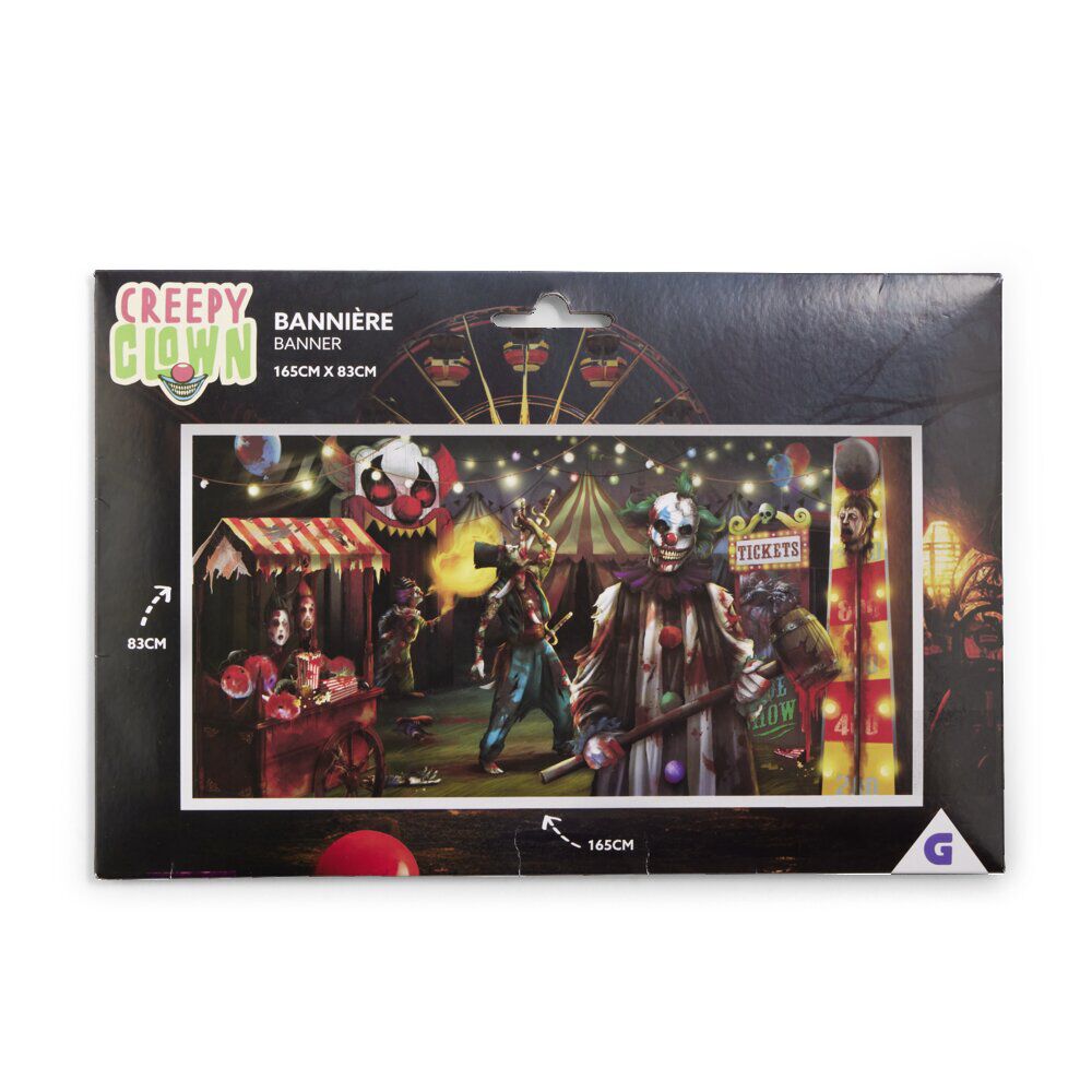 Bannière Halloween clown effrayant 165x83cm