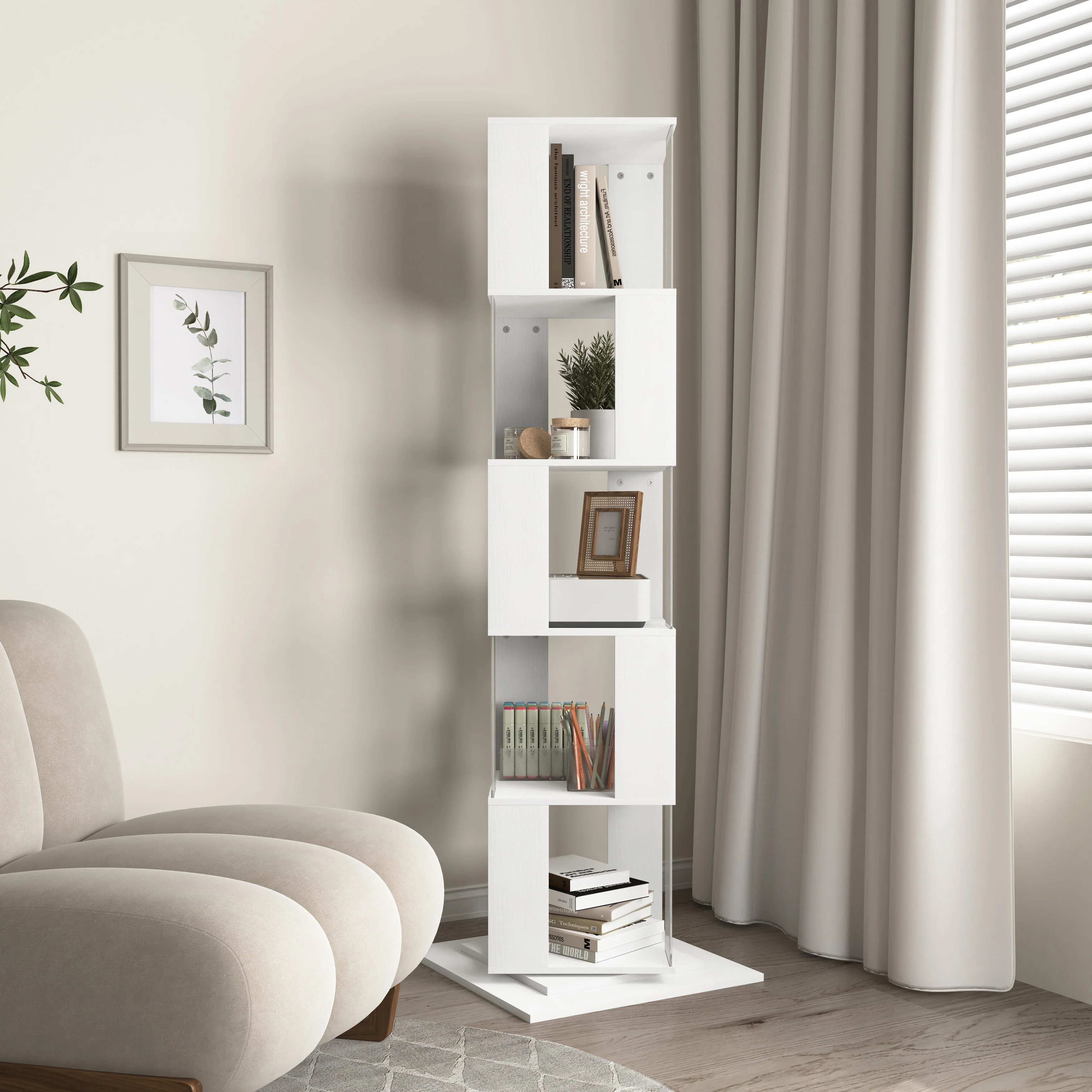 Floor Rack Simple Bookcase with Acrylic plate Student Multi-Function Creative Bookshelf for Living Room