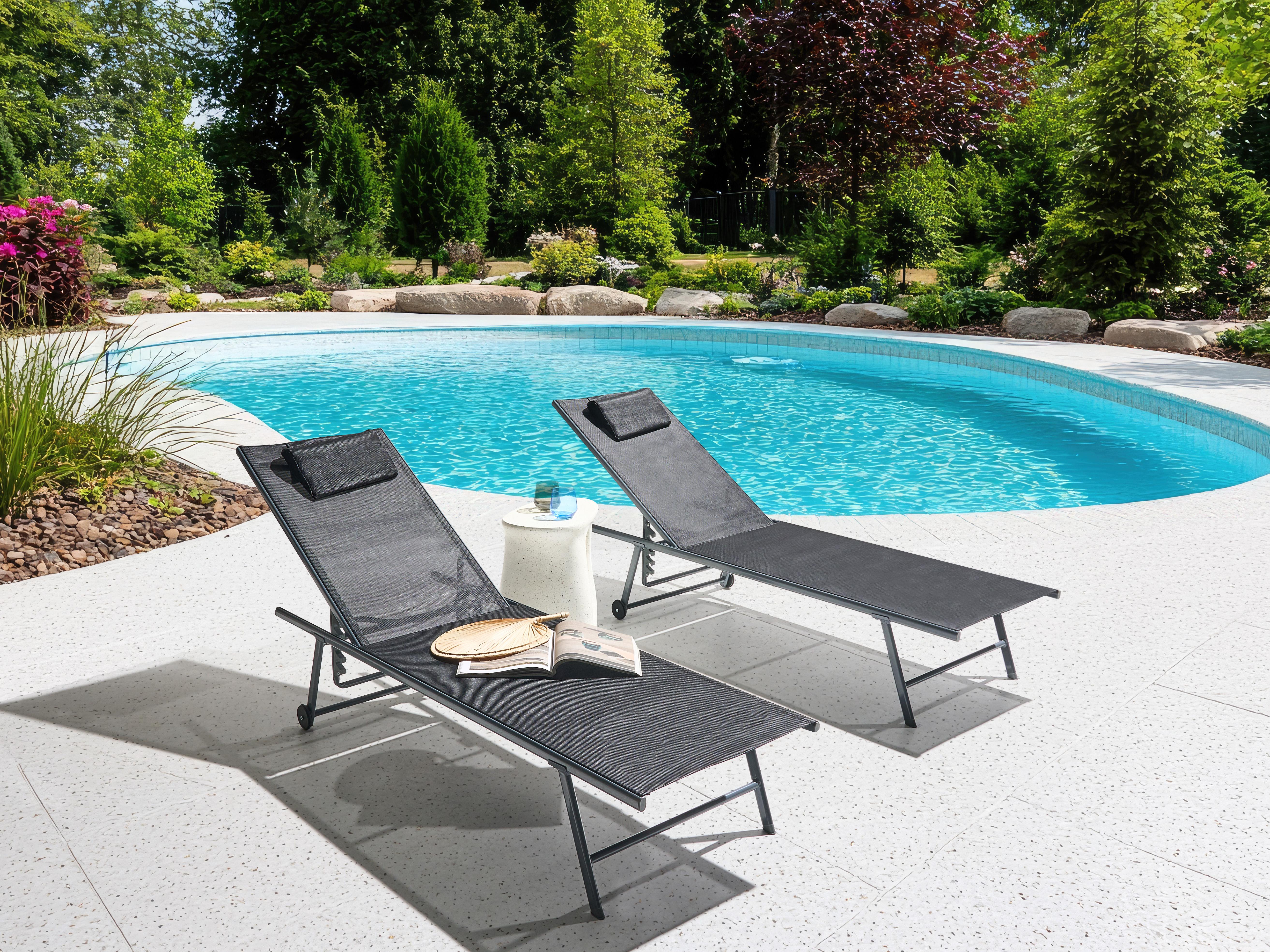 Set of 2 Sun Loungers SORONI Reclining Metal Black