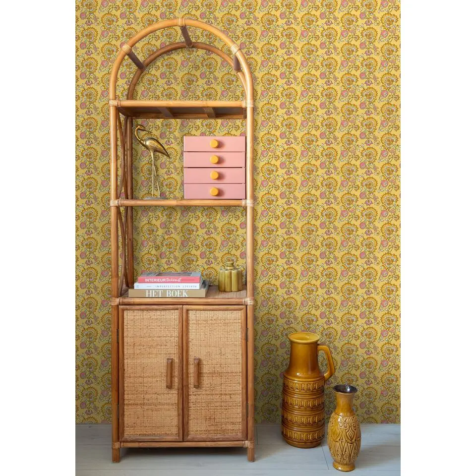 ESTAhome behang vintage bloemen geel en roze - 50 x 900 cm