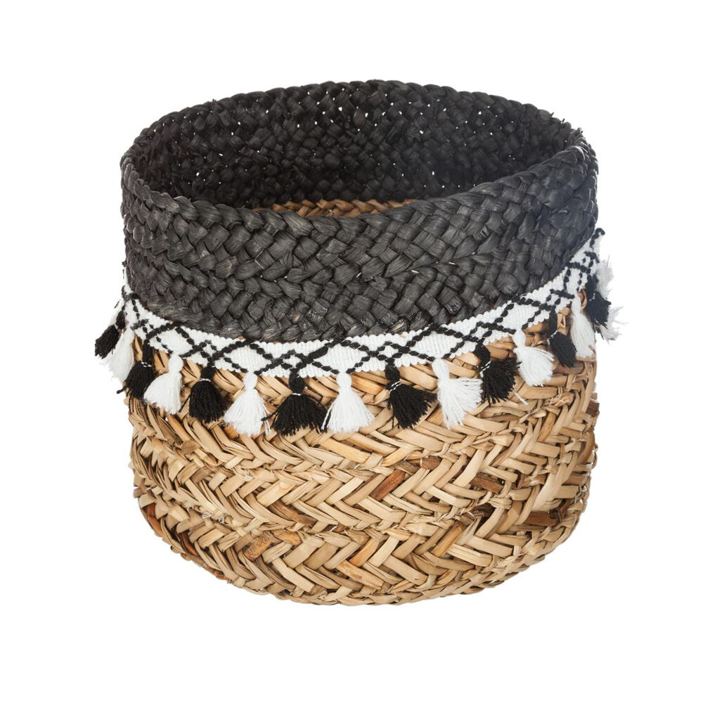 Cesto decorativo seagrass com pompons 26cm